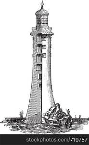 Eddystone Lighthouse, in England, United Kingdom, vintage engraved illustration. Trousset encyclopedia (1886 - 1891).