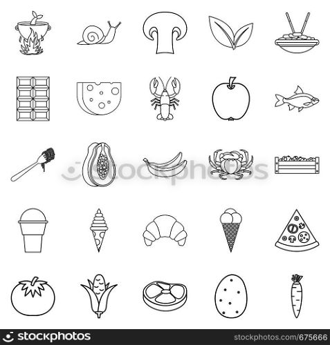 Edible icons set. Outline set of 25 edible vector icons for web isolated on white background. Edible icons set, outline style