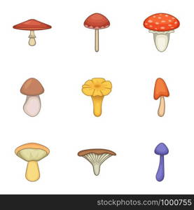 Edible mushroom icons set. Cartoon set of 9 edible mushroom vector icons for web isolated on white background. Edible mushroom icons set, cartoon style