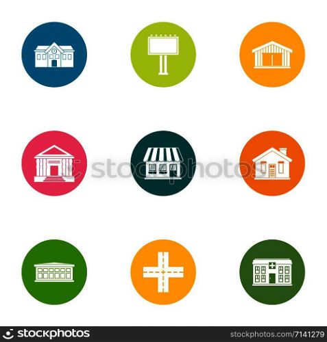 Edifice icons set. Flat set of 9 edifice vector icons for web isolated on white background. Edifice icons set, flat style