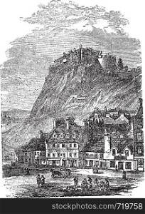 Edinburgh Castle in Scotland, during the 1890s, vintage engraving. Old engraved illustration of Edinburgh Castle.