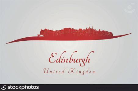 Edinburgh skyline in red and gray background in editable vector file
