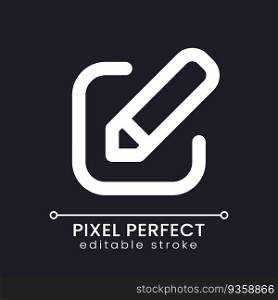Edit pixel perfect white linear ui icon for dark theme. Application tool. Online editor. Software feature. Vector line pictogram. Isolated user interface symbol for night mode. Editable stroke. Edit pixel perfect white linear ui icon for dark theme