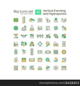 Editable 49 big icons set representing vertical farming and hydroponics, outline vector.. Set of icons for vertical farming and hydroponics