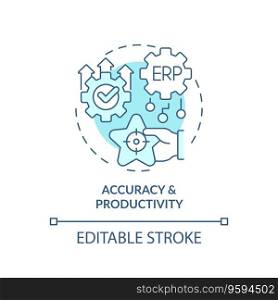 Editable accuracy and productivity blue icon concept, isolated vector, enterprise resource planning thin line illustration.. 2D accuracy and productivity blue icon concept