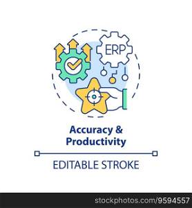 Editable accuracy and productivity icon concept, isolated vector, enterprise resource planning thin line illustration.. 2D accuracy and productivity line icon concept