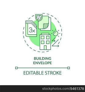 Editable building envelope green icon concept, isolated vector, sustainable office thin line illustration.. 2D customizable building envelope line icon concept