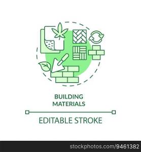 Editable building materials green icon concept, isolated vector, sustainable office thin line illustration.. 2D customizable building materials line icon concept