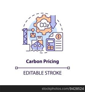 Editable carbon pricing concept, isolated vector, thin line icon representing carbon border adjustment.. 2D carbon pricing concept icon