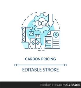 Editable carbon pricing linear concept, isolated vector, blue thin line icon representing carbon border adjustment.. 2D carbon pricing concept icon