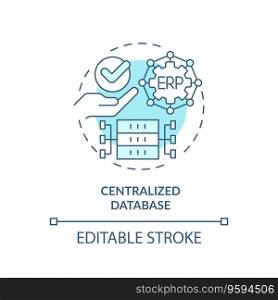 Editable centralized database blue icon concept, isolated vector, enterprise resource planning thin line illustration.. 2D customizable centralized database blue icon concept