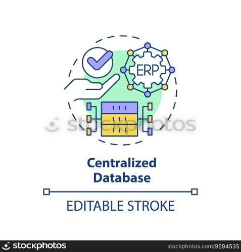 Editable centralized database icon concept, isolated vector, enterprise resource planning thin line illustration.. 2D customizable centralized database line icon concept