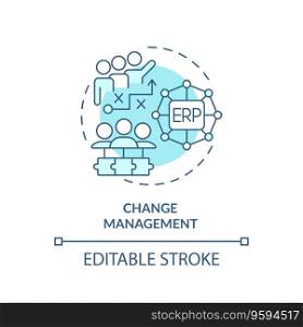 Editable change management blue icon concept, isolated vector, enterprise resource planning thin line illustration.. 2D customizable change management blue icon concept