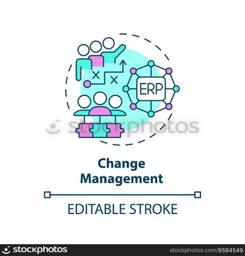 Editable change management icon concept, isolated vector, enterprise resource planning thin line illustration.. 2D customizable change management line icon concept