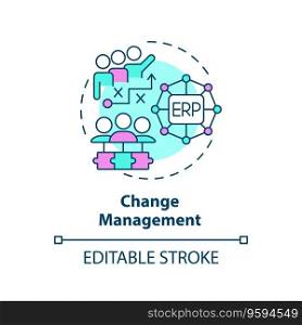 Editable change management icon concept, isolated vector, enterprise resource planning thin line illustration.. 2D customizable change management line icon concept