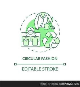 Editable circular fashion green icon concept, isolated vector, sustainable office thin line illustration.. 2D customizable circular fashion line icon concept