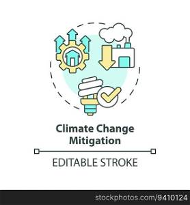 Editable climate change mitigation icon representing heatflation concept, isolated vector, global warming solutions thin line illustration.. Climate change mitigation icon heatflation concept