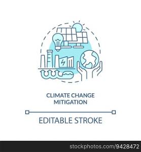 Editable climate change mitigation linear concept, isolated vector, blue thin line icon representing carbon border adjustment.. 2D climate change mitigation concept icon