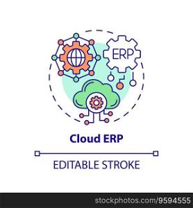 Editable cloud ERP icon concept, isolated vector, enterprise resource planning thin line illustration.. 2D customizable cloud ERP line icon concept