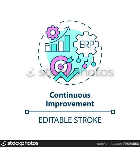 Editable continuous improvement icon concept, isolated vector, enterprise resource planning thin line illustration.. 2D customizable continuous improvement line icon concept