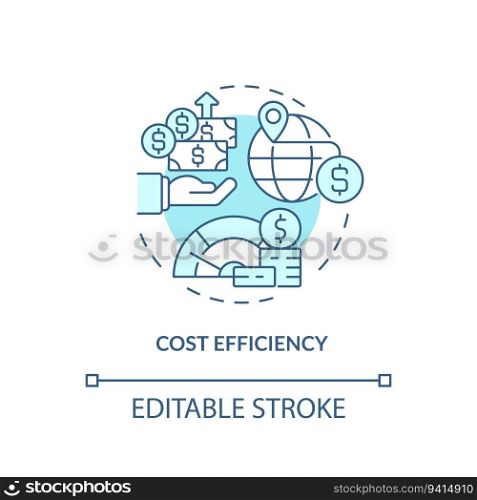 Editable cost efficiency icon, isolated vector, foreign direct investment thin line illustration.. Customizable cost efficiency linear icon FDI concept