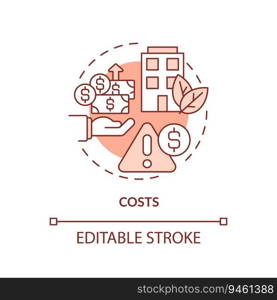 Editable costs red icon concept, isolated vector, sustainable office thin line illustration.. 2D customizable costs line icon concept