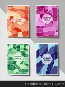 Editable cover design, A4 format. Set of covers with flat color geometric pattern of deformed squares. Format A-4. Casual modern colors. Colorful background for flyers, posters, banners or billboards and booklets