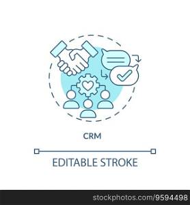 Editable CRM blue icon concept, isolated vector, enterprise resource planning thin line illustration.. 2D customizable CRM blue icon concept