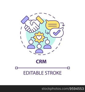 Editable CRM icon concept, isolated vector, enterprise resource planning thin line illustration.. 2D customizable CRM line icon concept