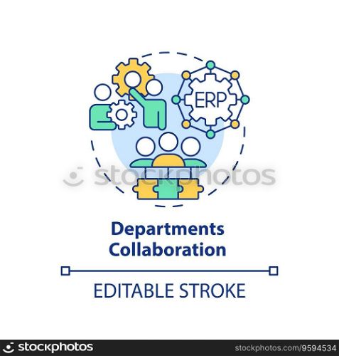 Editable department collaborations icon concept, isolated vector, enterprise resource planning thin line illustration.. 2D department collaborations line icon concept