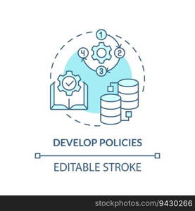 Editable develop policies concept blue thin line icon, isolated vector representing data democratization.. 2D develop policies linear icon