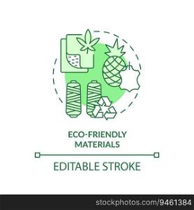 Editable eco friendly materials green icon concept, isolated vector, sustainable office thin line illustration.. 2D customizable eco friendly materials line icon concept