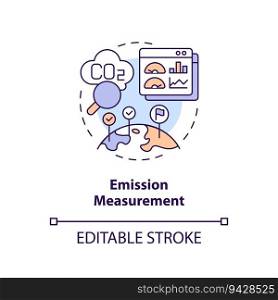 Editable emission measurement concept, isolated vector, thin line icon representing carbon border adjustment.. 2D emission measurement concept icon