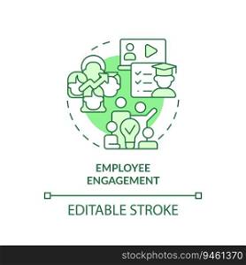 Editable employee engagement green icon concept, isolated vector, sustainable office thin line illustration.. 2D customizable employee engagement line icon concept