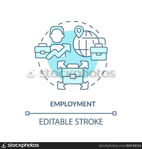 Editable employment icon, isolated vector, foreign direct investment thin line illustration.. Customizable employment linear icon FDI concept