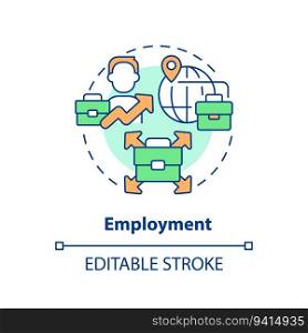 Editable employment icon, isolated vector, foreign direct investment thin line illustration.. Customizable employment icon FDI concept