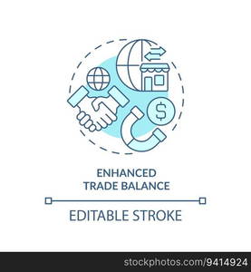 Editable enhanced trade balance icon, isolated vector, foreign direct investment thin line illustration.. Customizable enhanced trade balance linear icon FDI concept