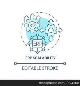 Editable ERP scalability blue icon concept, isolated vector, enterprise resource planning thin line illustration.. 2D customizable ERP scalability blue icon concept