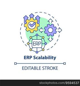 Editable ERP scalability icon concept, isolated vector, enterprise resource planning thin line illustration.. 2D customizable ERP scalability line icon concept