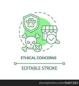 Editable ethical concerns green icon concept, isolated vector, sustainable office thin line illustration.. 2D customizable ethical concerns line icon concept