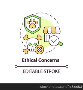 Editable ethical concerns icon concept, isolated vector, sustainable office thin line illustration.. 2D customizable ethical concerns line icon concept