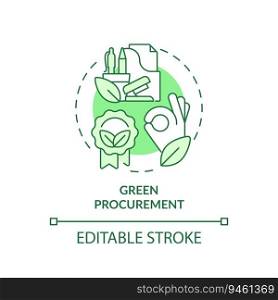Editable green procurement icon concept, isolated vector, sustainable office thin line illustration.. 2D customizable green procurement line icon concept