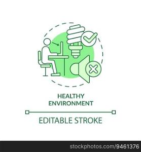 Editable healthy environment green icon concept, isolated vector, sustainable office thin line illustration.. 2D customizable healthy environment line icon concept