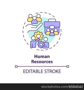 Editable human resources icon concept, isolated vector, enterprise resource planning thin line illustration.. 2D customizable human resources line icon concept