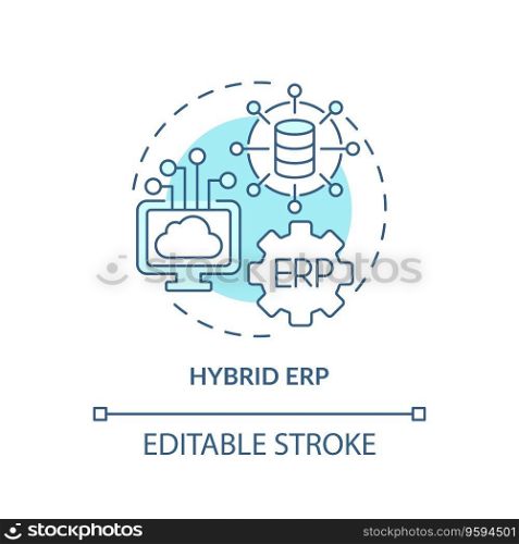 Editable hybrid ERP blue icon concept, isolated vector, enterprise resource planning thin line illustration.. 2D customizable hybrid ERP blue icon concept