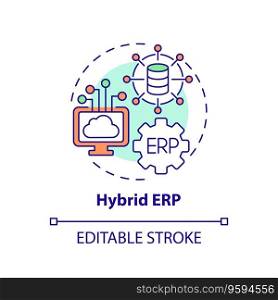Editable hybrid ERP icon concept, isolated vector, enterprise resource planning thin line illustration.. 2D customizable hybrid ERP line icon concept