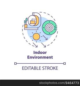 Editable indoor environment icon concept, isolated vector, sustainable office thin line illustration.. 2D customizable indoor environment line icon concept