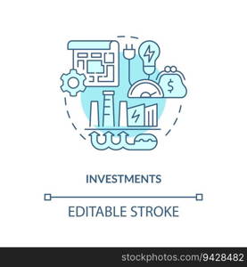 Editable investments linear concept, isolated vector, blue thin line icon representing carbon border adjustment.. 2D customizable investments concept icon