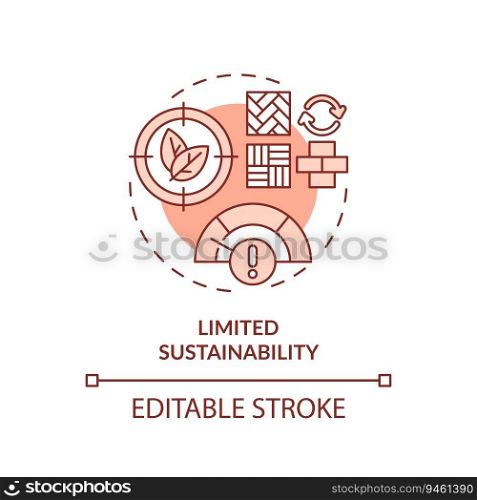 Editable limited sustainability red icon concept, isolated vector, sustainable office thin line illustration.. 2D customizable limited sustainability line icon concept