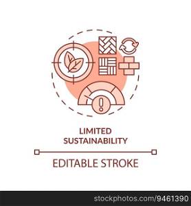 Editable limited sustainability red icon concept, isolated vector, sustainable office thin line illustration.. 2D customizable limited sustainability line icon concept